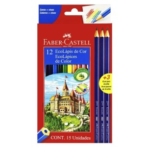 LAPIS 12 CORES FABER CASTELL +3 LAPIS GRAFITE